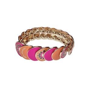 Vera Bradley Bracelet 7 Inch Stretch Gold Tone Medallions Pink Orange Enamel